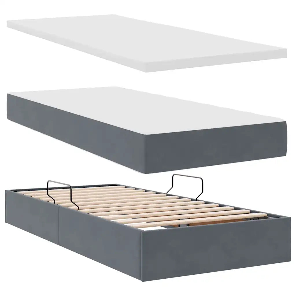 Letto con contenitore e LED Grigio scuro 90 x 200 cm Velluto 3371488