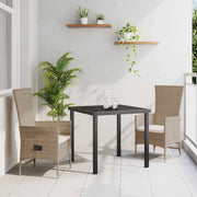 Set da Pranzo per Giardino con cuscino 3 pcs Beige polyrattan