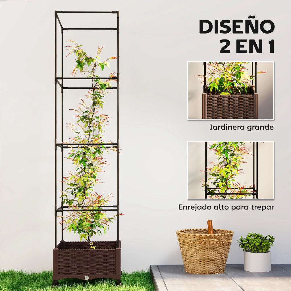 Fioriera con Griglia e Ruote ¨C Xylo ¨C Marrone 40x40x165 cm con Drenaggio