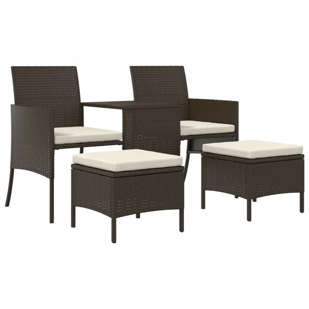 Divano da Giardino a 2 Posti Tavolino e Pouf Polyrattan Marrone