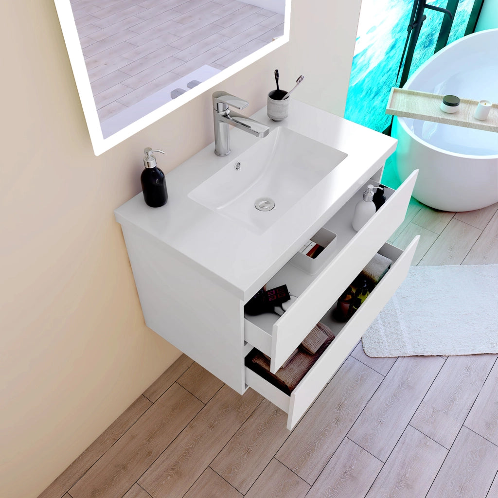 Mobile per bagno sospeso con lavabo da incasso 79 cm bianco