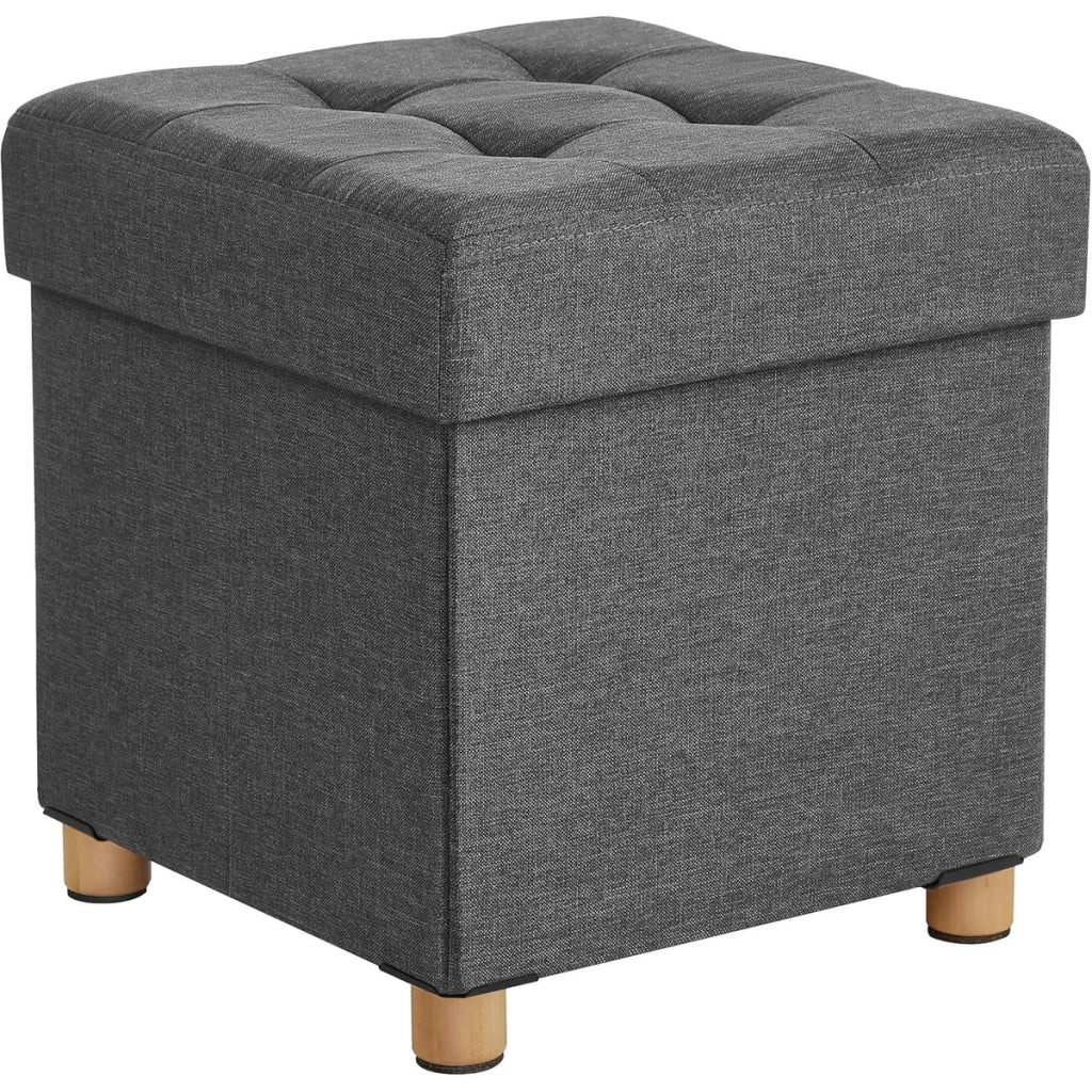 Pouf contenitore grigio scuro con gambe in legno