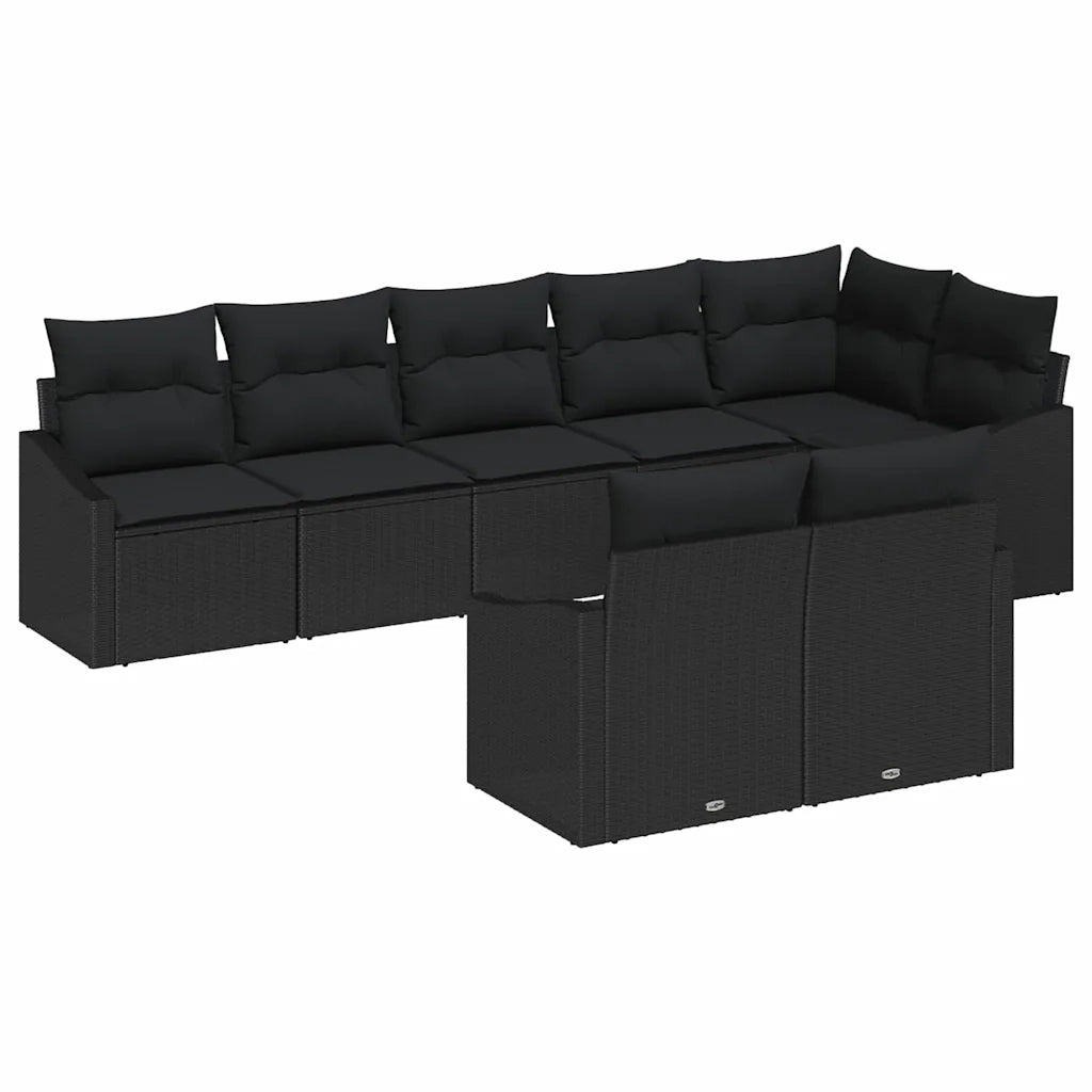 Set Divano da Giardino con cuscino 8 pcs Nero polyrattan