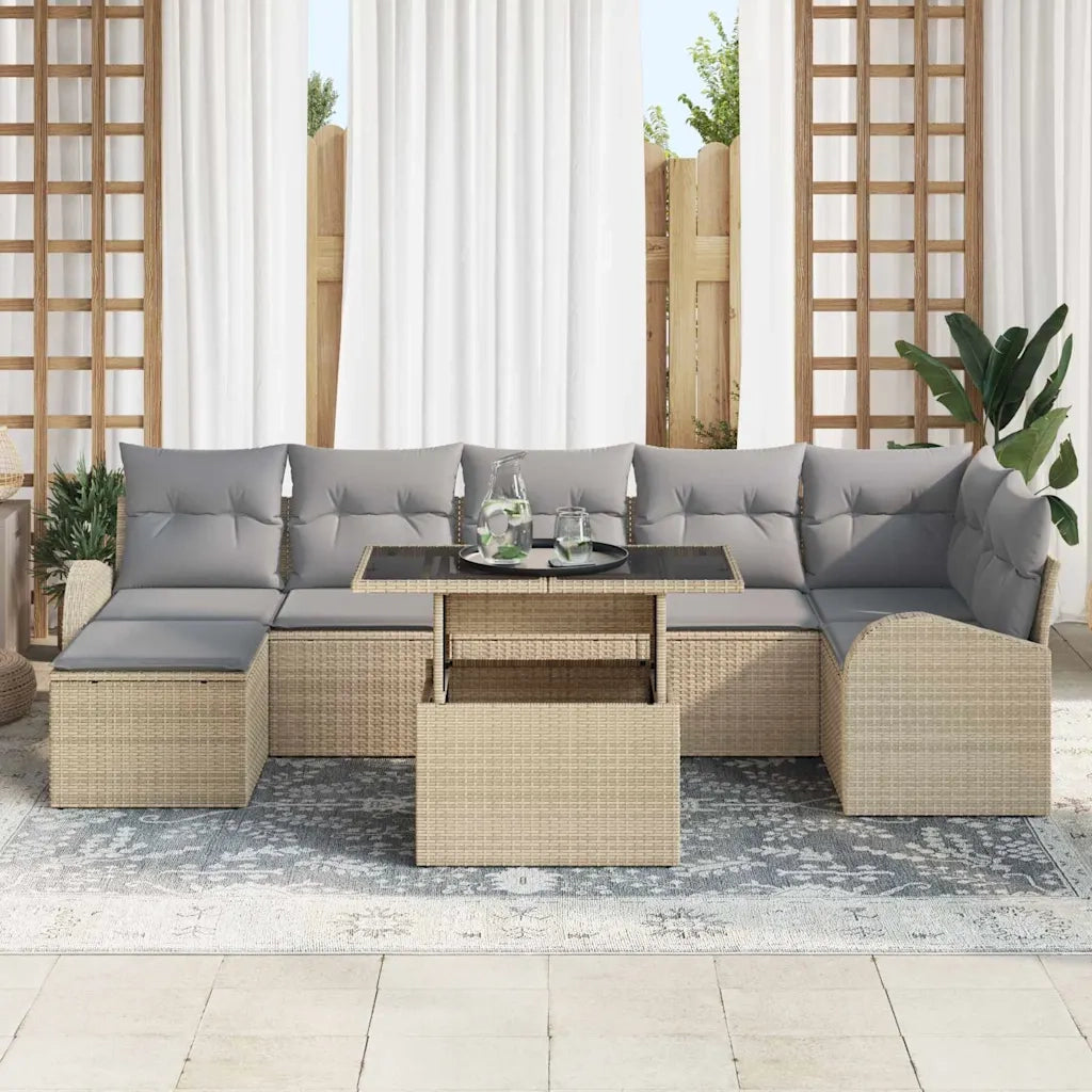 Set Divano da Giardino con cuscino 8 pcs Beige Poly Rattan