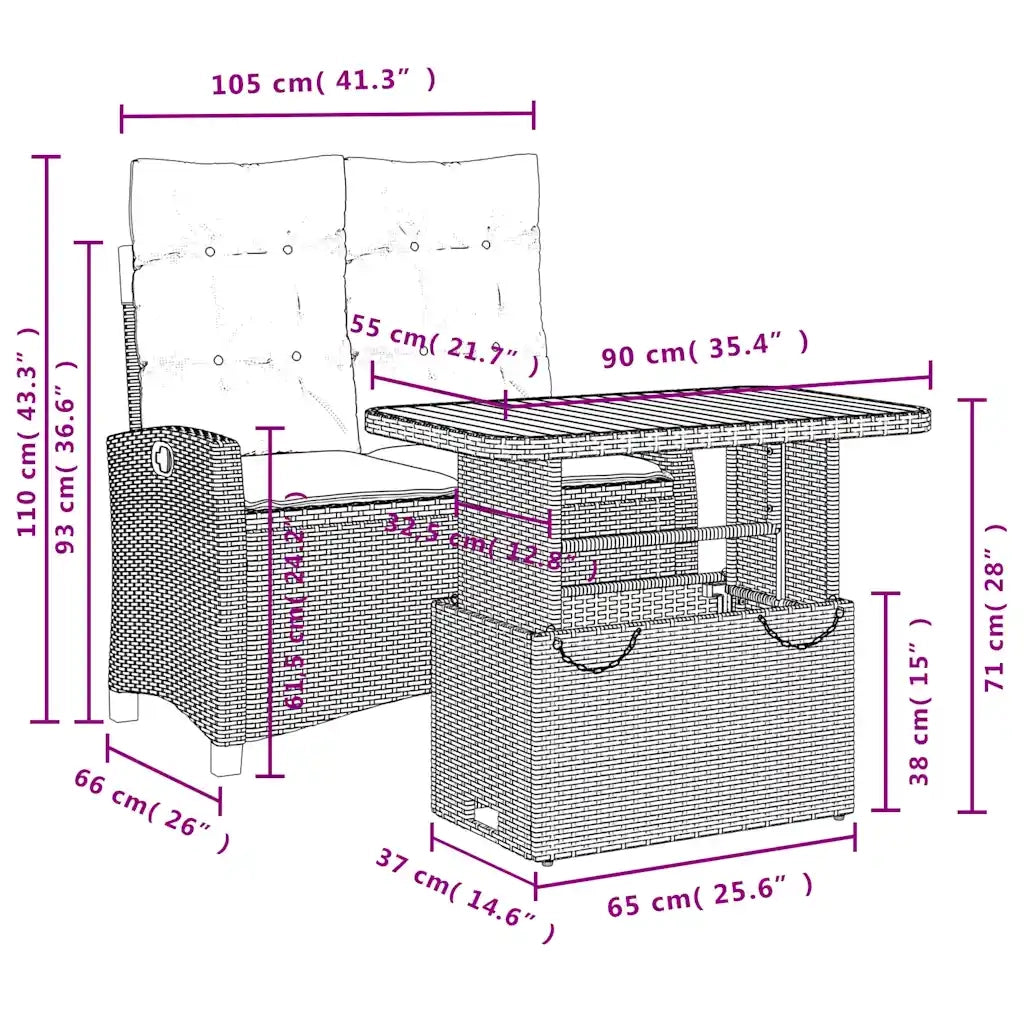 Set da Pranzo da Giardino 2 pz con Cuscini in Polyrattan Grigio 3277406