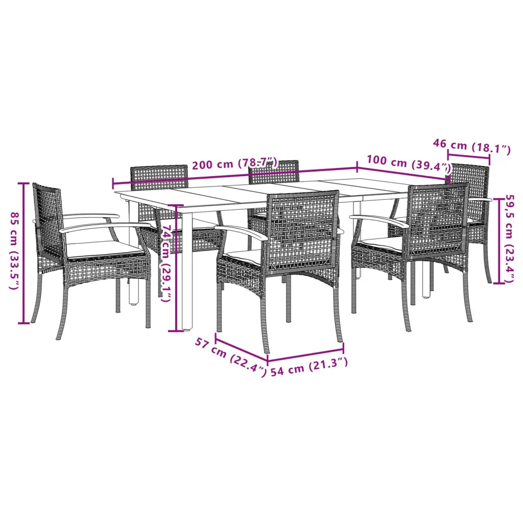 Set da Pranzo da Giardino 7 pz con Cuscini Beige in Polyrattan