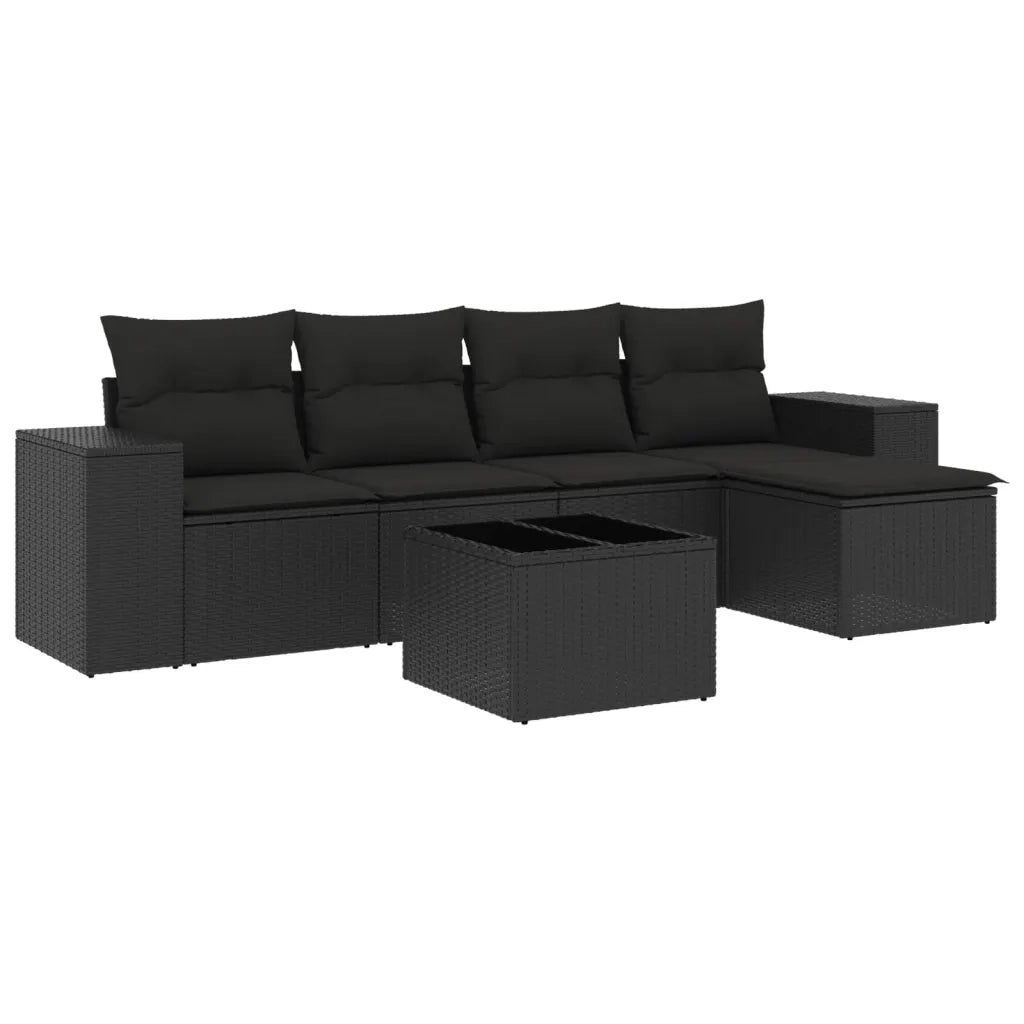 Set Divano da Giardino 6 pz con Cuscini Nero in Polyrattan