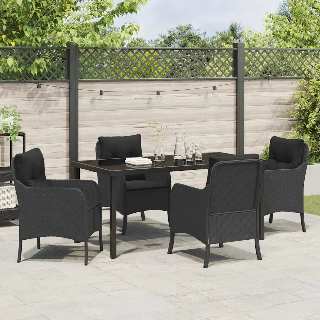Set da Pranzo per Giardino con cuscino 5 pcs Nero polyrattan