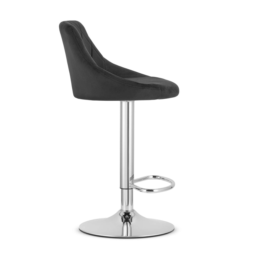 Set di 2 Sgabelli da Bar Kast in Velluto Nero e Cromo