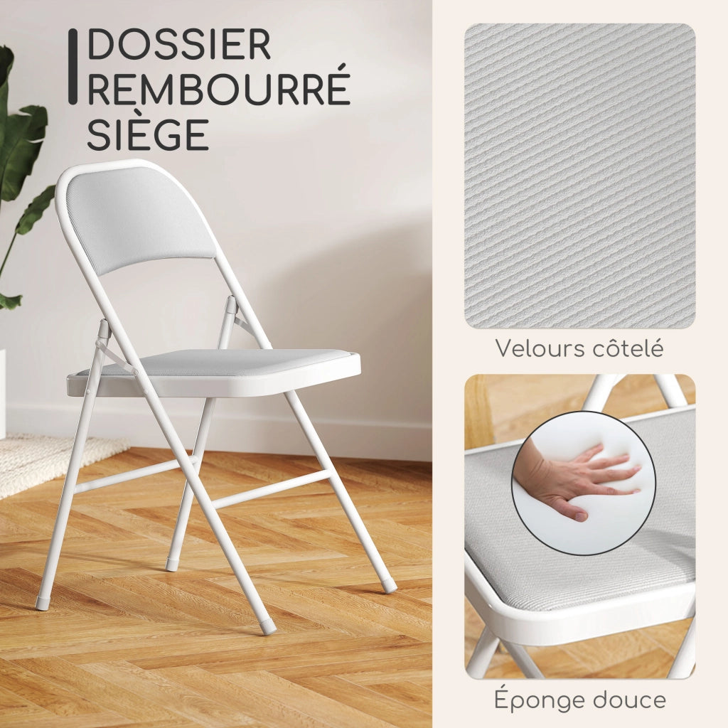 Set di 4 Sedie Pieghevoli da Pranzo ¨C Zephmum ¨C Struttura in Metallo Bianco 45x46x78 cm