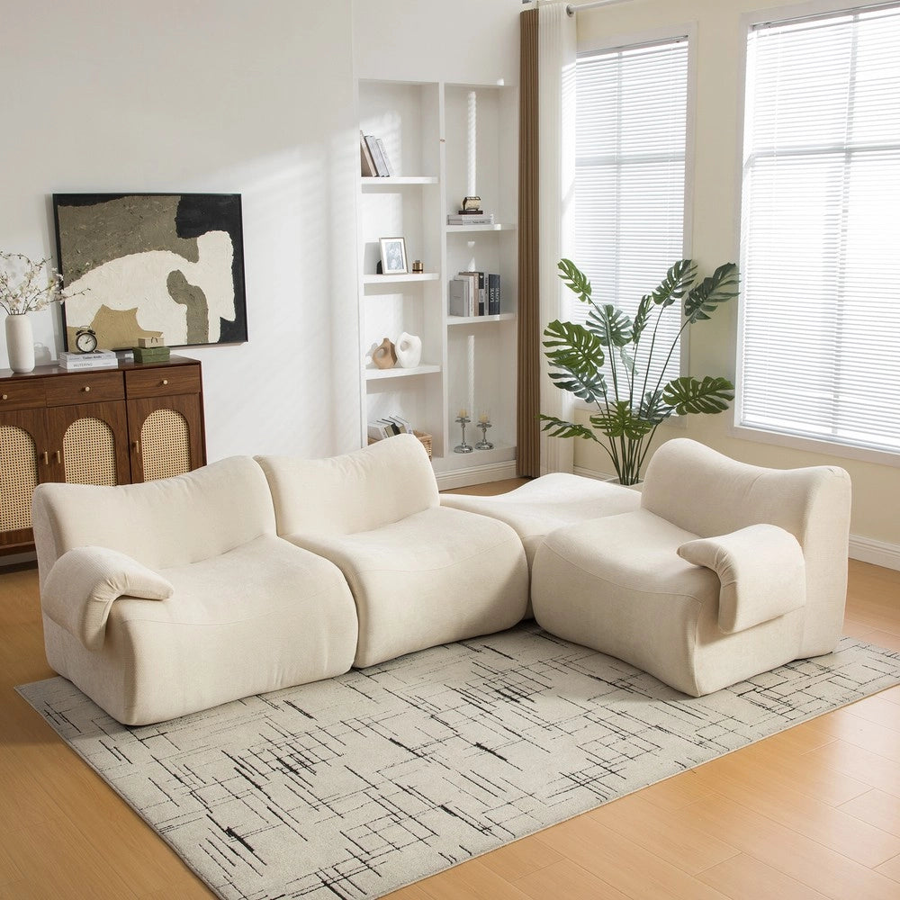 Divano Modulare in Tessuto Chenille ¨C MINIMAL ¨C Beige, Morbido, Antimacchia