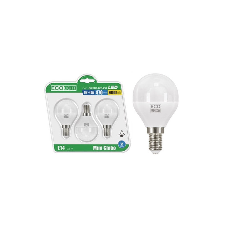 Lampadine LED mini-globo E14 8 W fredda – 470 lm – 3 pz – Ecolight