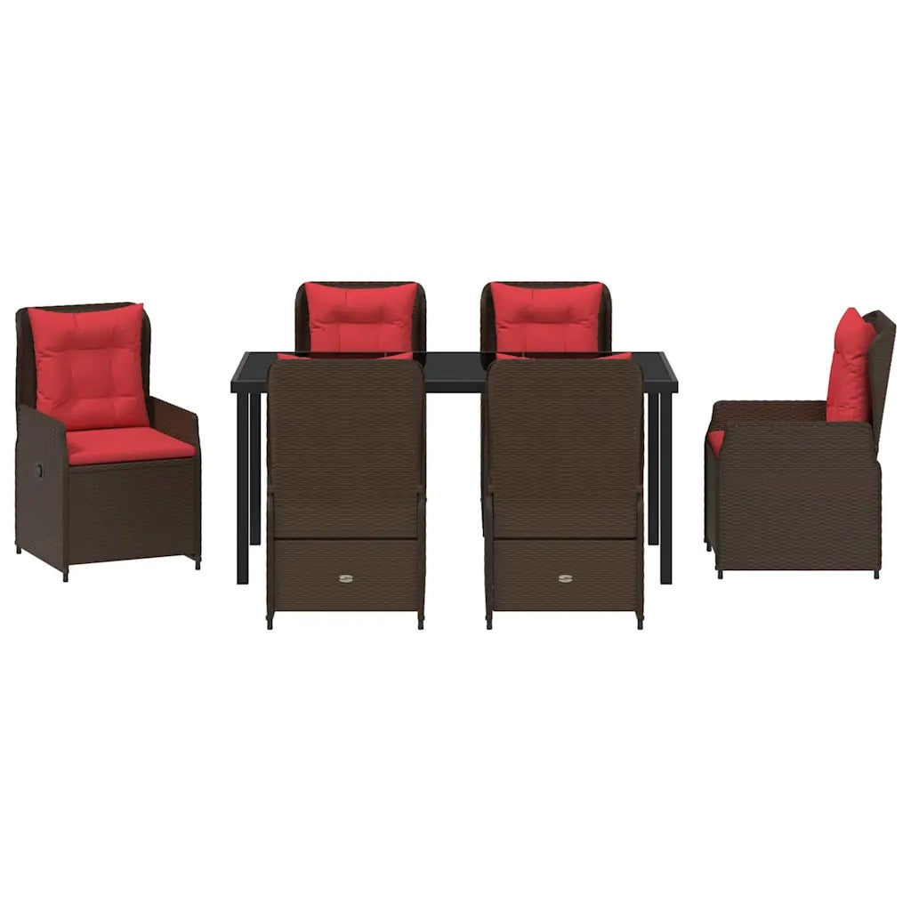 Set da Pranzo per Giardino 7 pcs Marrone Poly Rattan
