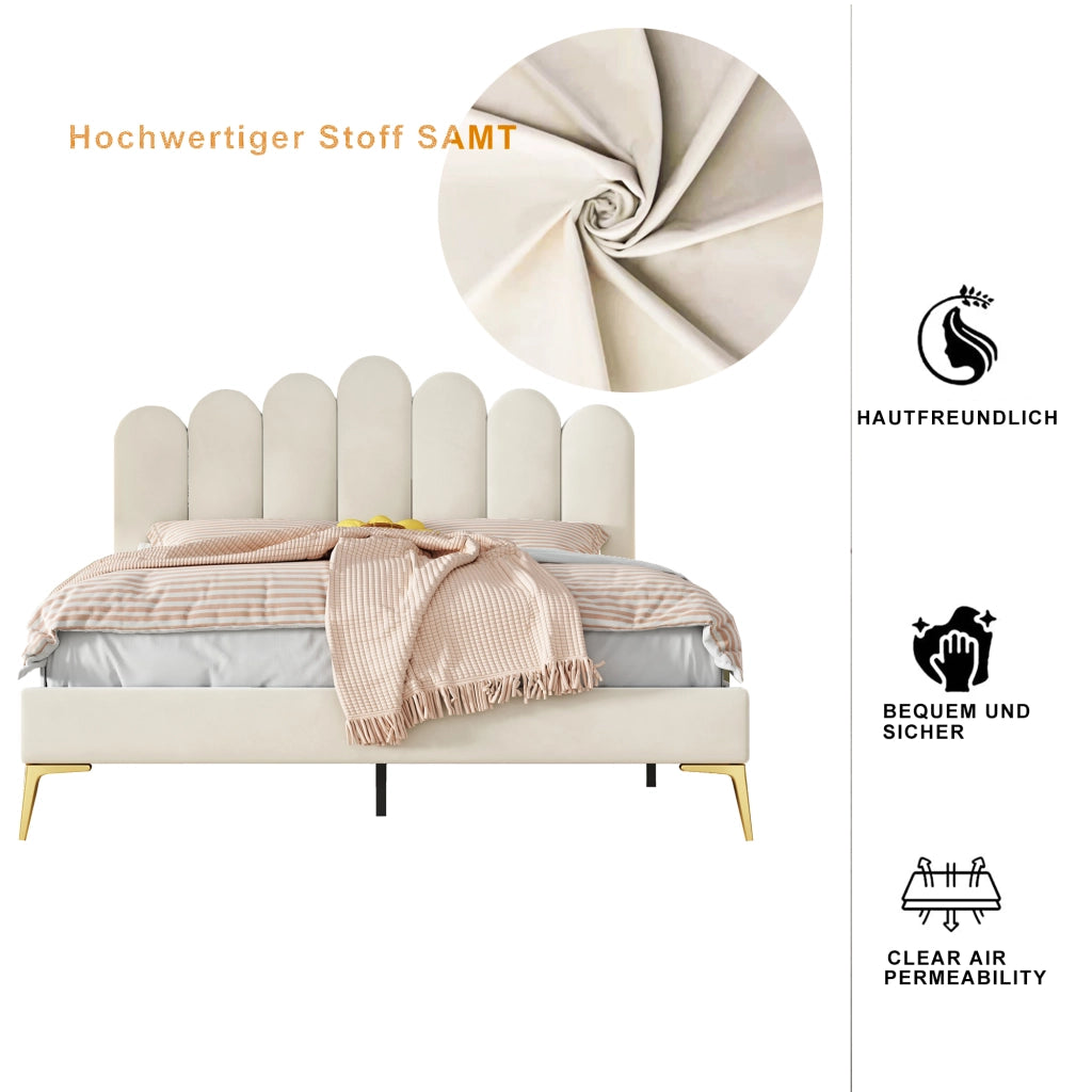letto imbottito velluto beige 140 x 200 cm