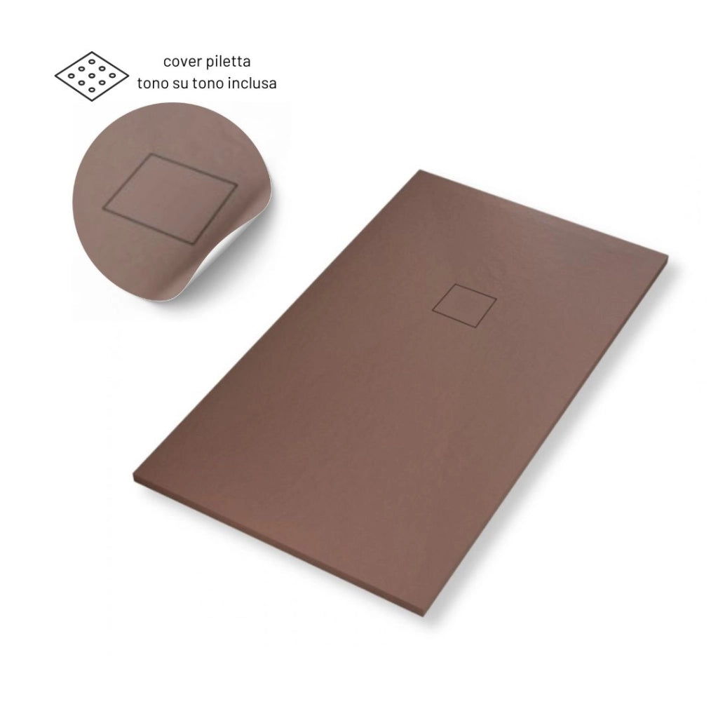 Piatto doccia in mineral marmo effetto ardesia antiscivolo colore cacao *** misure l100 x p70 x h4 cm, confezione 1