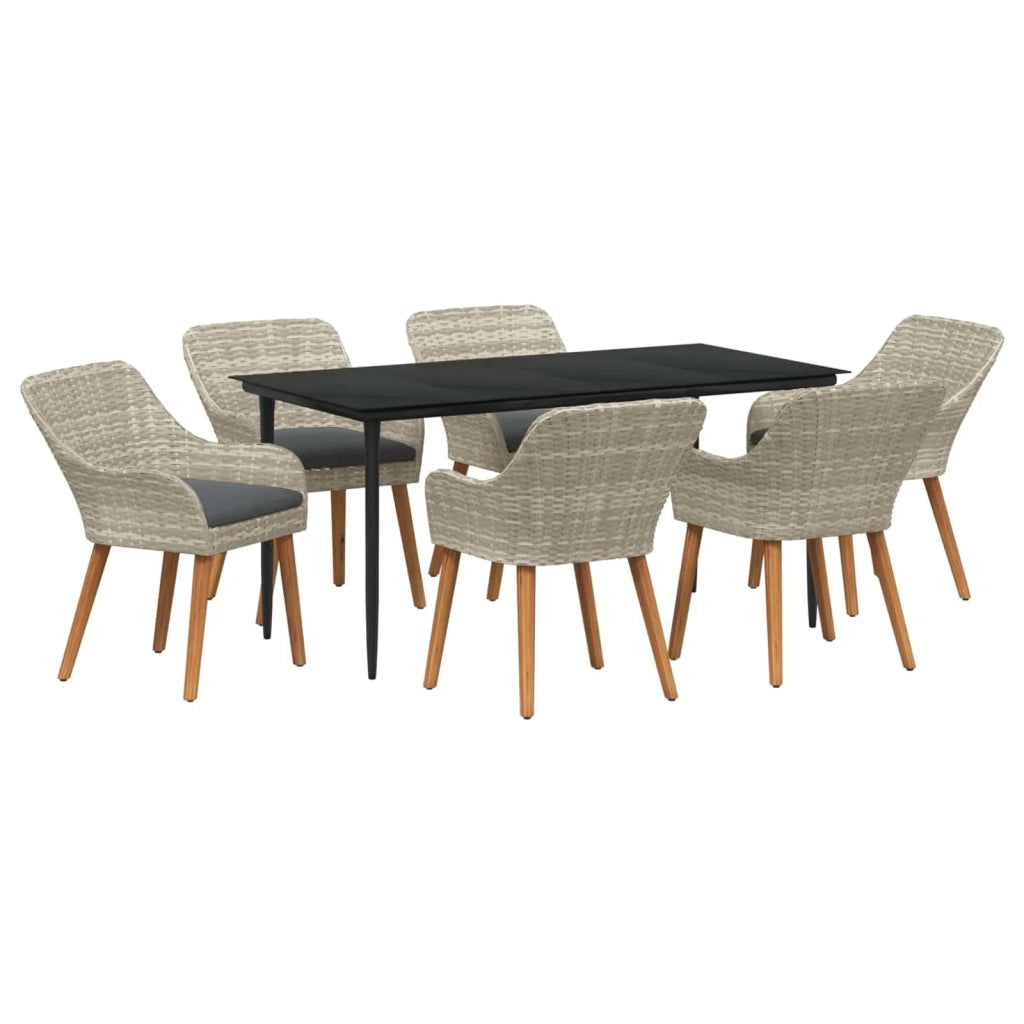 Set da Pranzo per Giardino 7 pz Grigio chiaro polyrattan 3261709