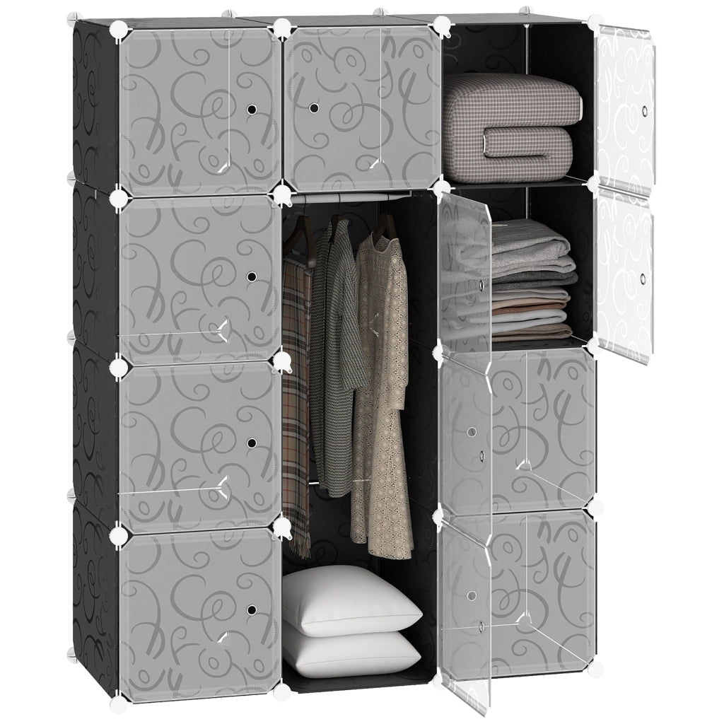 Armadio Scorrevole a Cubi con 2 Cubi Grandi e 9 Piccoli ¨C Minimal ¨C Nero 111x47x145 cm