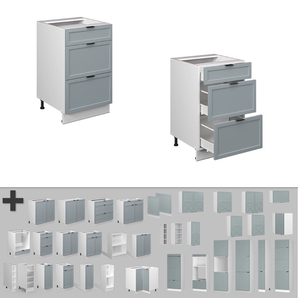 Mobiletto base per cucina Fame-Line Blu-grigio chiaro/Bianco 50 cm, AP Goldkraft Vicco