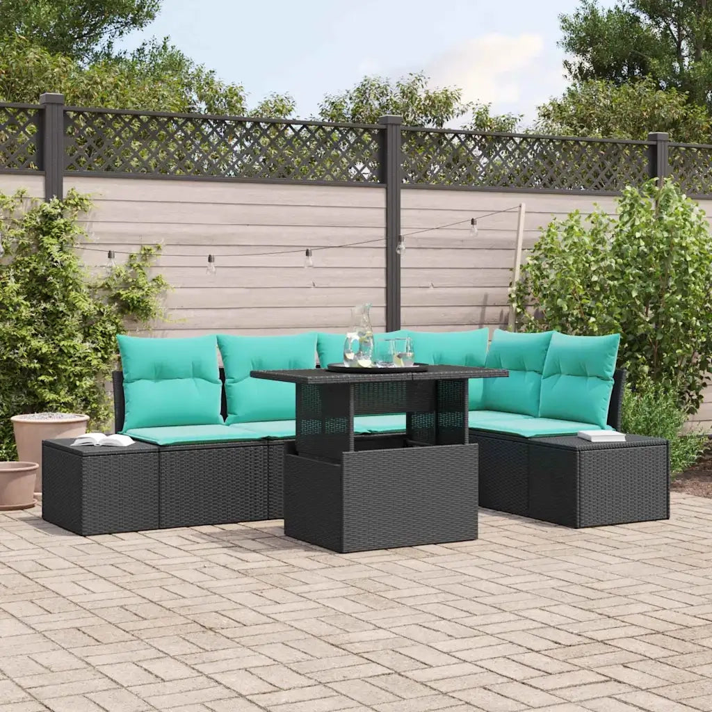 Set Divano da Giardino 6 pz Nero polyrattan 3357929