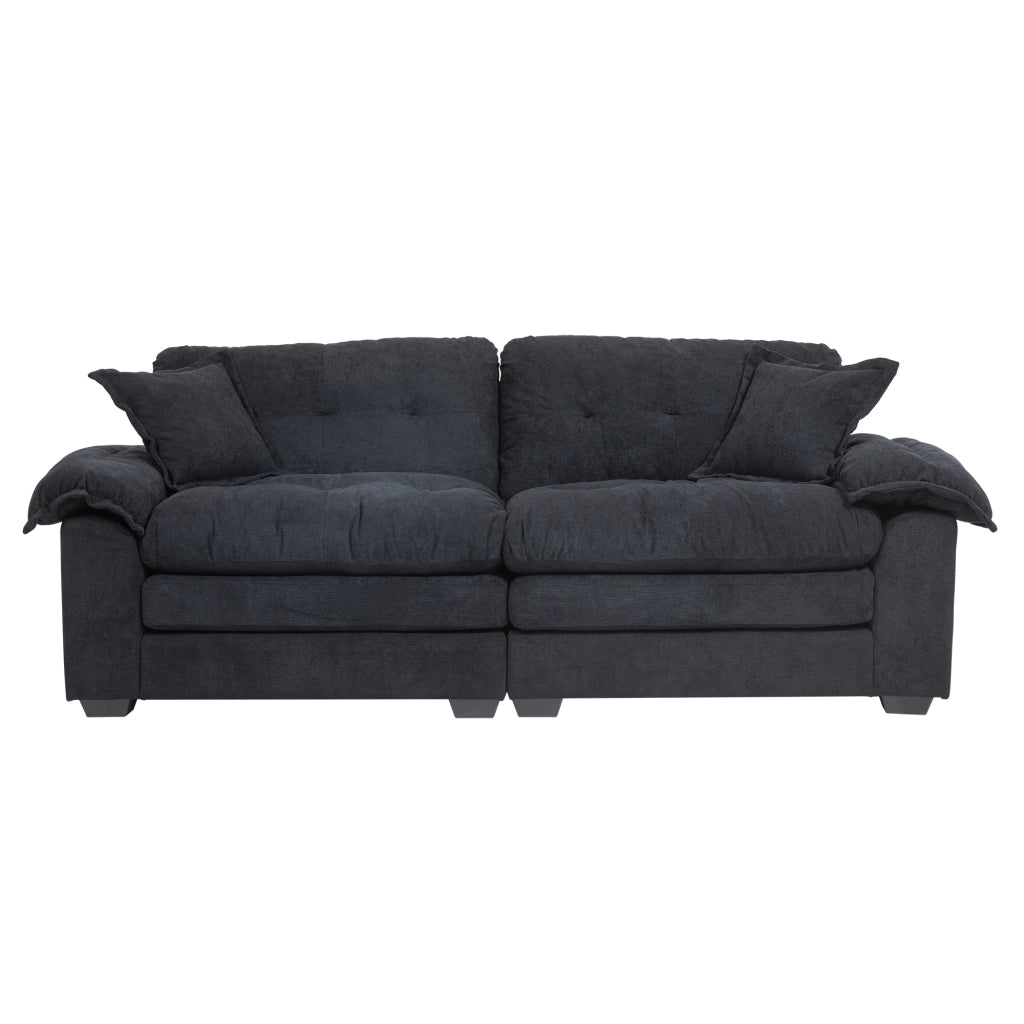 Divano diritto in chenille con cuscini a doppio strato e seduta profonda nero 214 × 89 × 93 cm