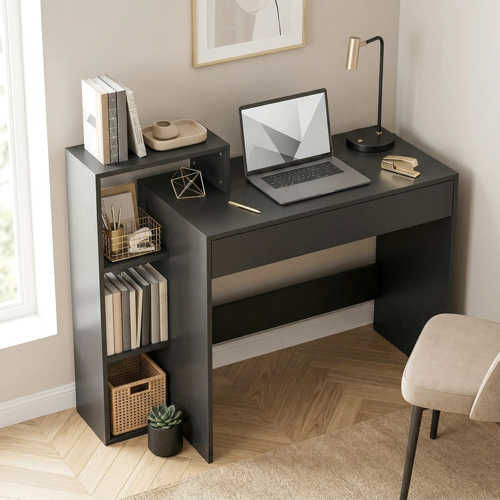 Scrivania con cassetto e scaffale ¨C Xylo ¨C legno nero 100x40x90cm