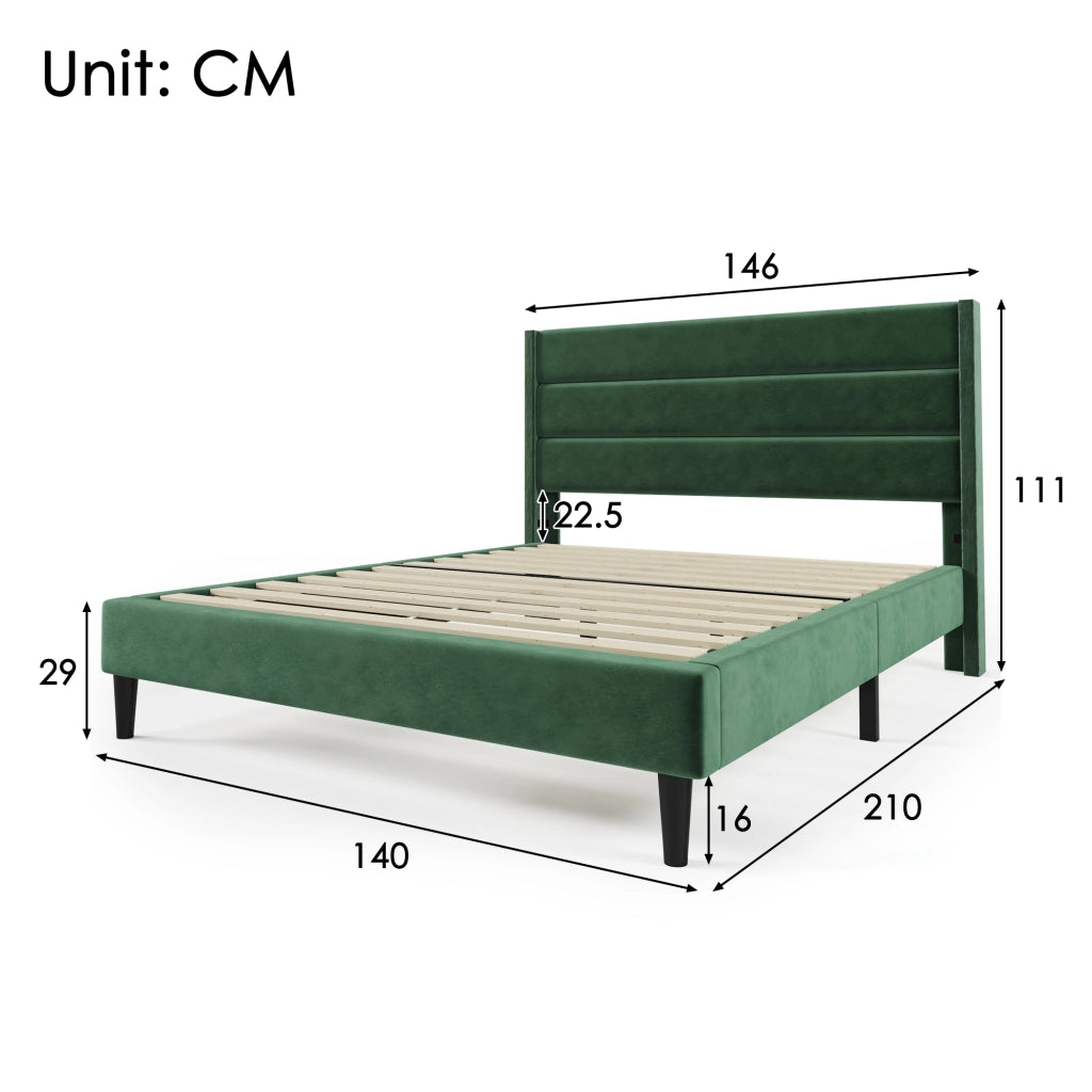 Letto matrimoniale – 140x200 cm – rete testiera design moderno – velluto verde