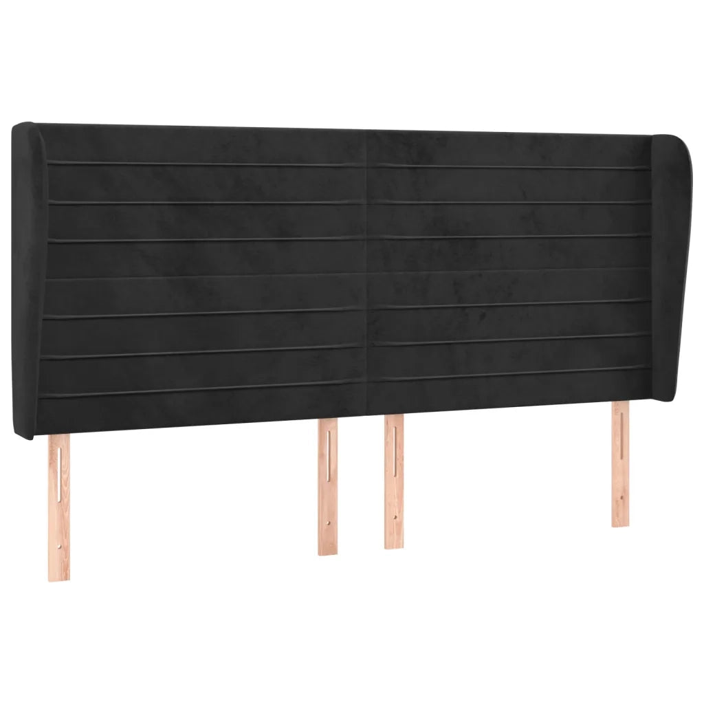 Testiera ad Orecchio Nera 163x23x118/128 cm in Velluto 3118152