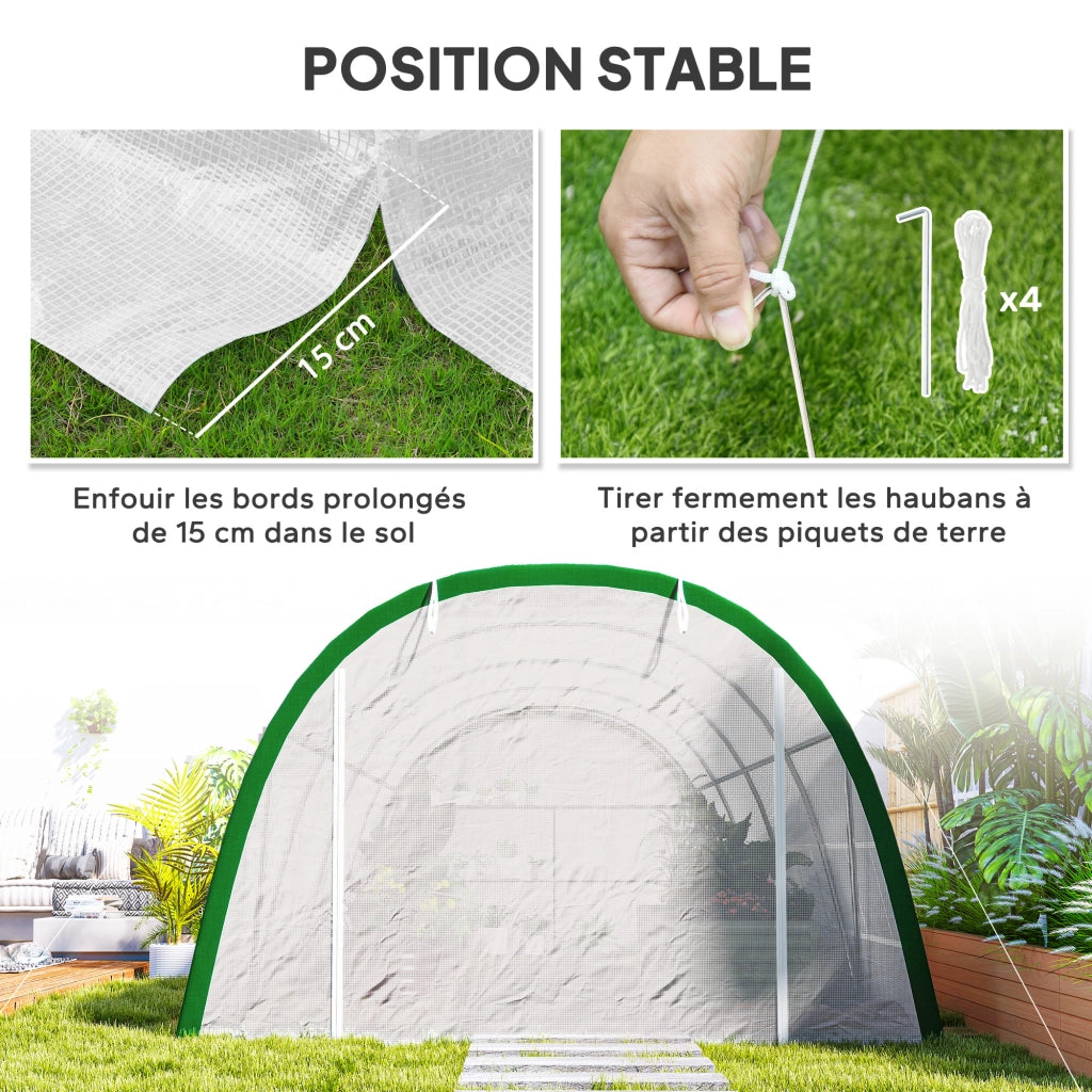 Serra da Giardino Tunnel ¨C Minimal ¨C 6x3x2 m, 18 m2, 8 Finestre, Porta a Zip, Acciaio Galvanizzato, Telo in PE, Bianco