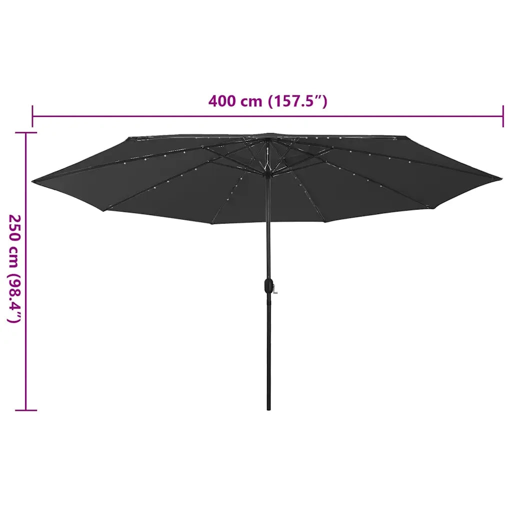 Ombrello | Parasolne da Giardino con Luci LED 400 cm Nero