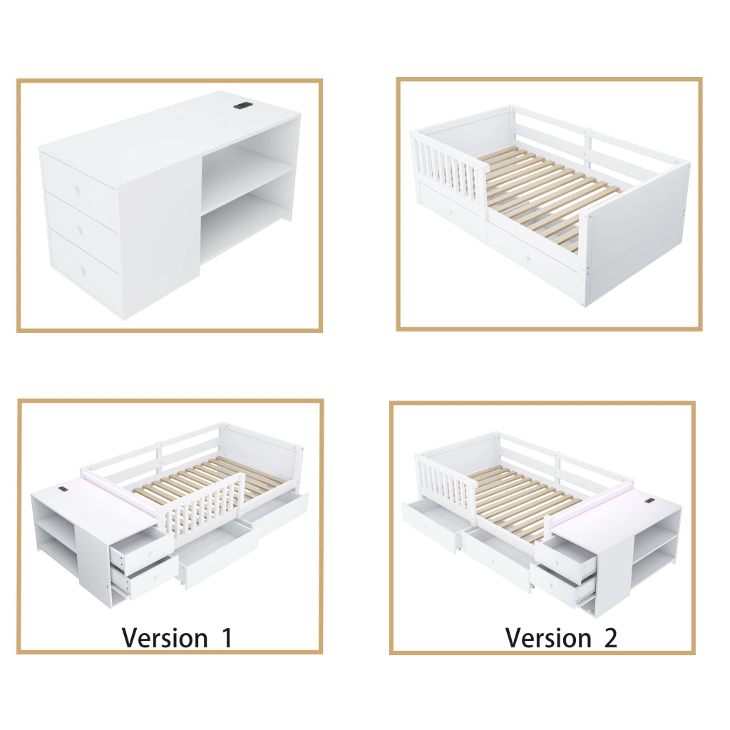 LETTO 90x200 cm in legno bianco con contenitore separato
