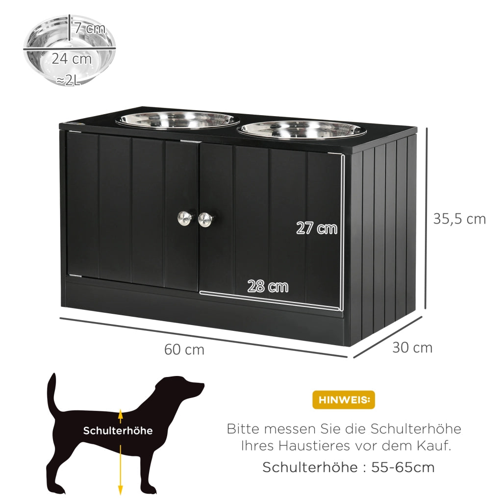 Casetta per cani con 2 ciotole in acciaio e contenitore ¨C Minimal ¨C Nero