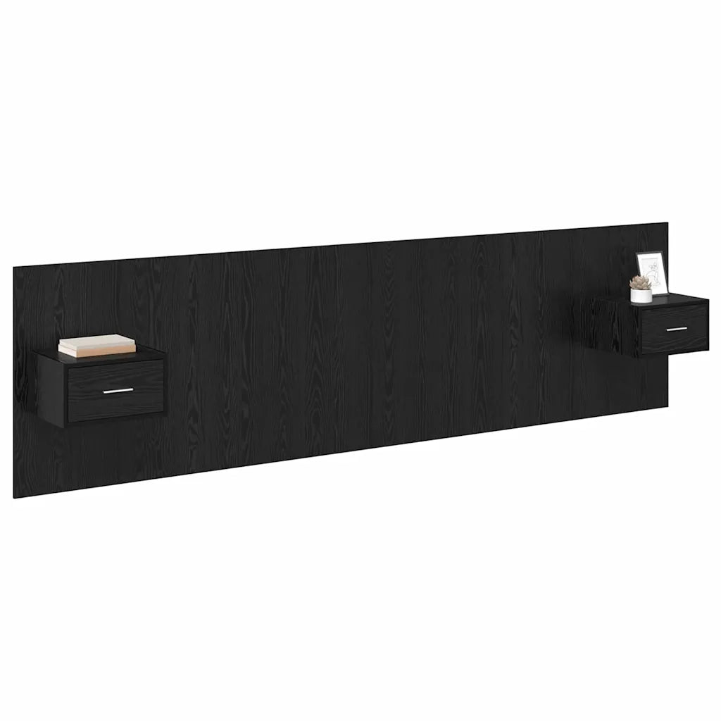 Testiera | Testata con Comodino 3 pcs Rovere Nero Legno multistrato