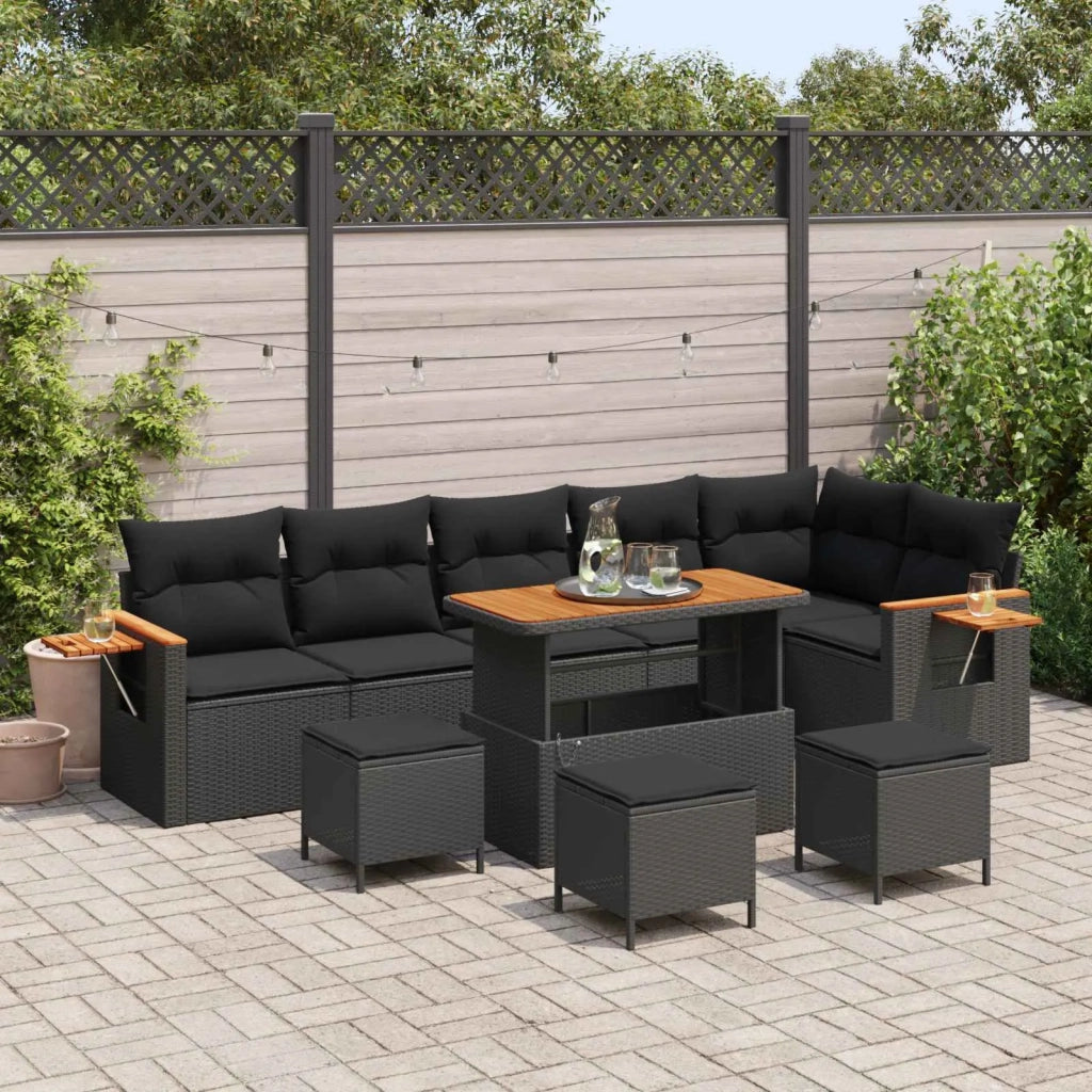 Set Divano da Giardino con cuscino 10 pcs Nero