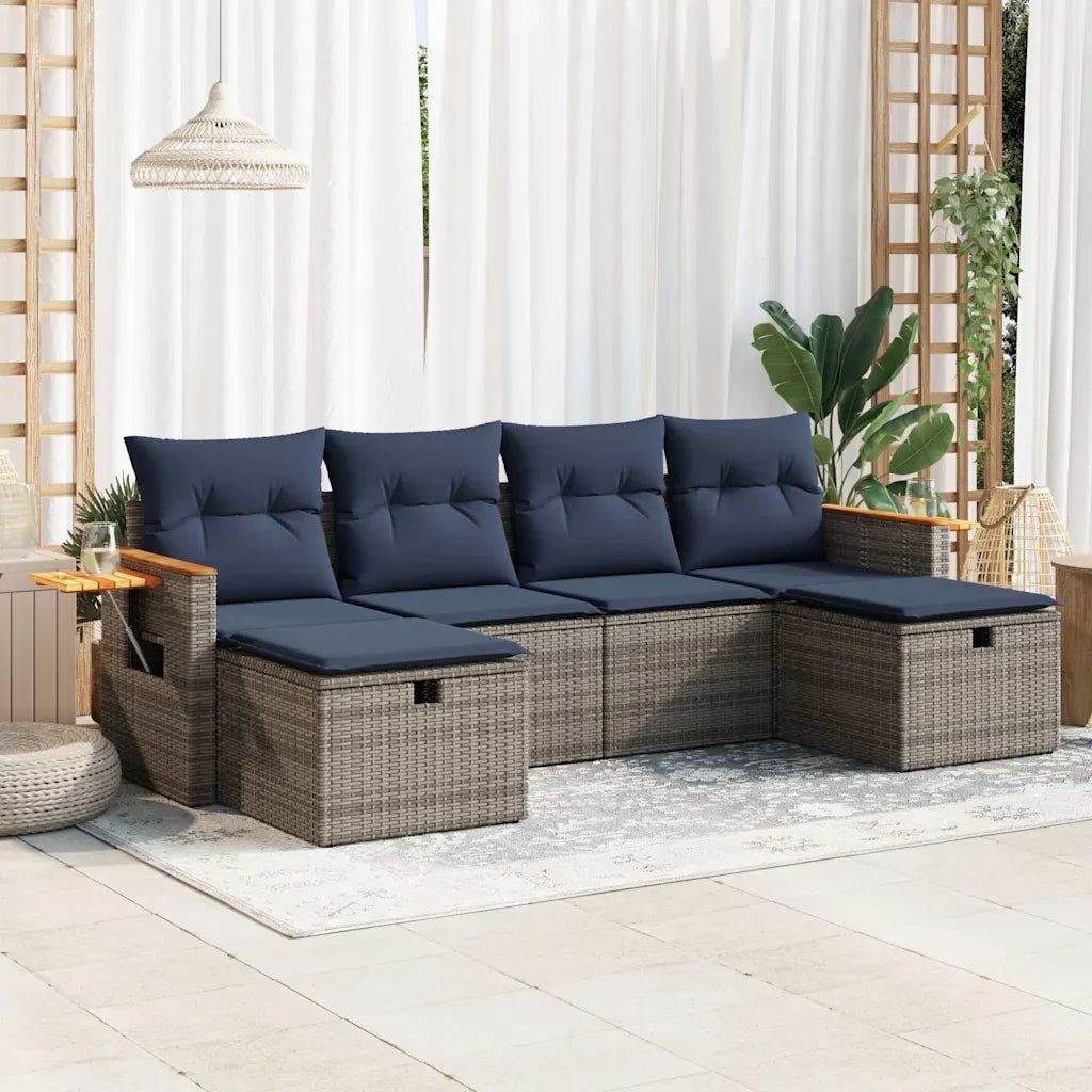 Set Divano da Giardino 6 pz con Cuscini Grigio in Polyrattan 3326002
