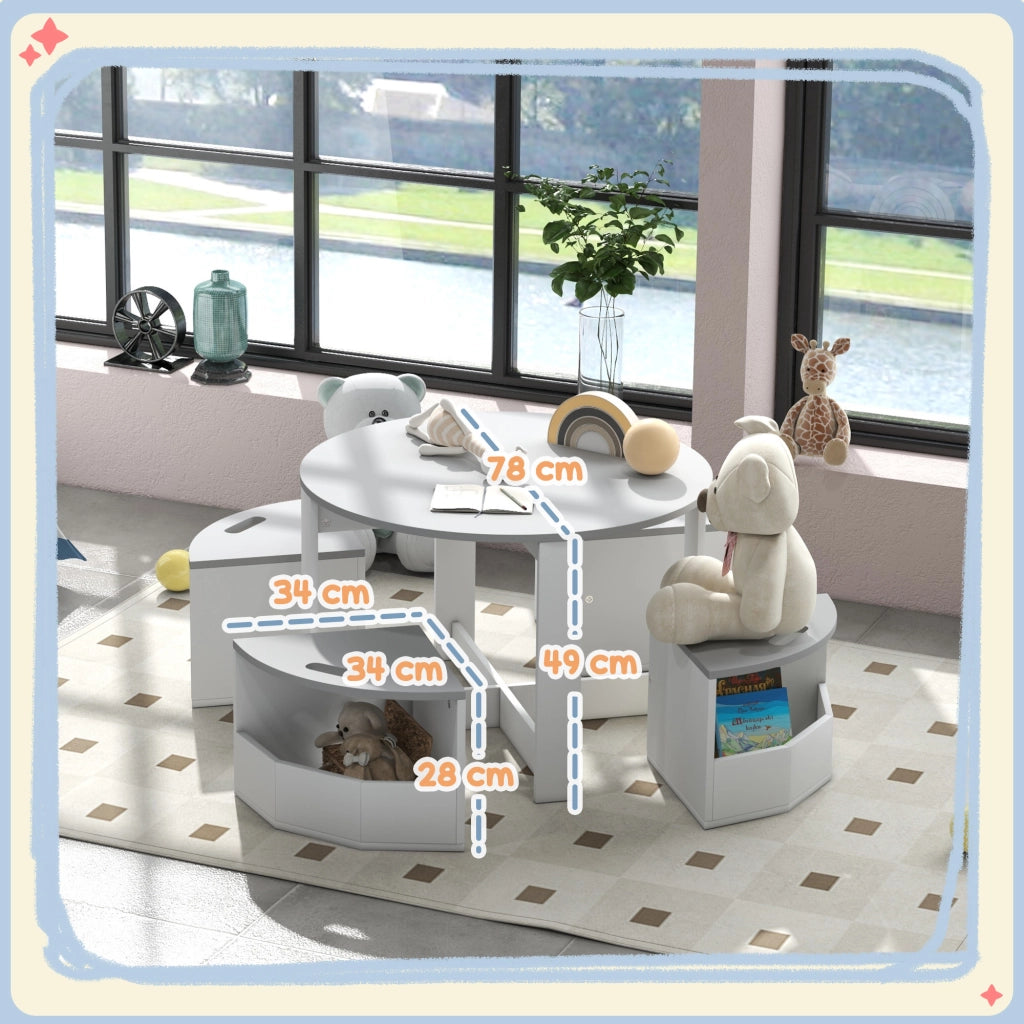 Set tavolo per bambini con sgabelli ¨C Minimal ¨C Legno, grigio