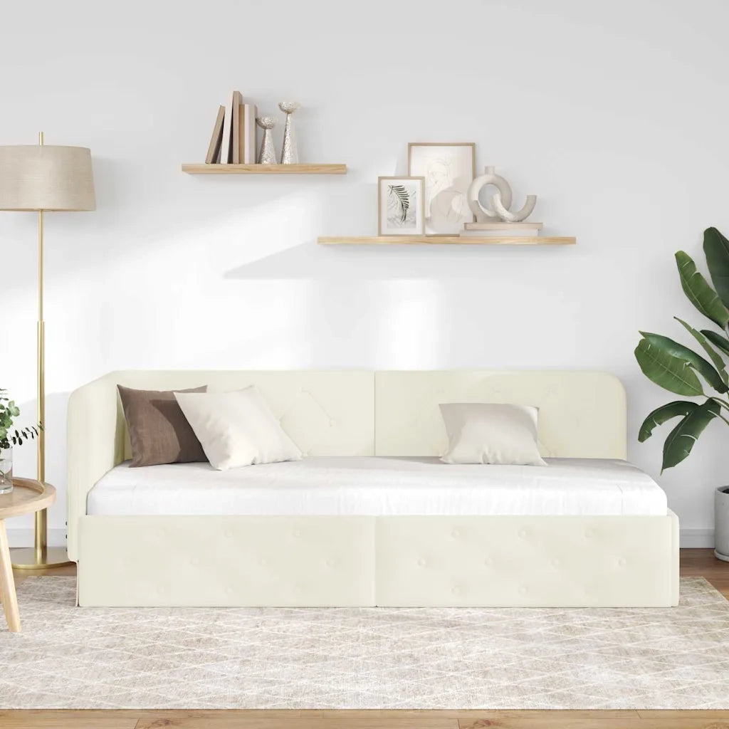 Cornice del letto ad angolo Crema 80 x 200 cm Velluto