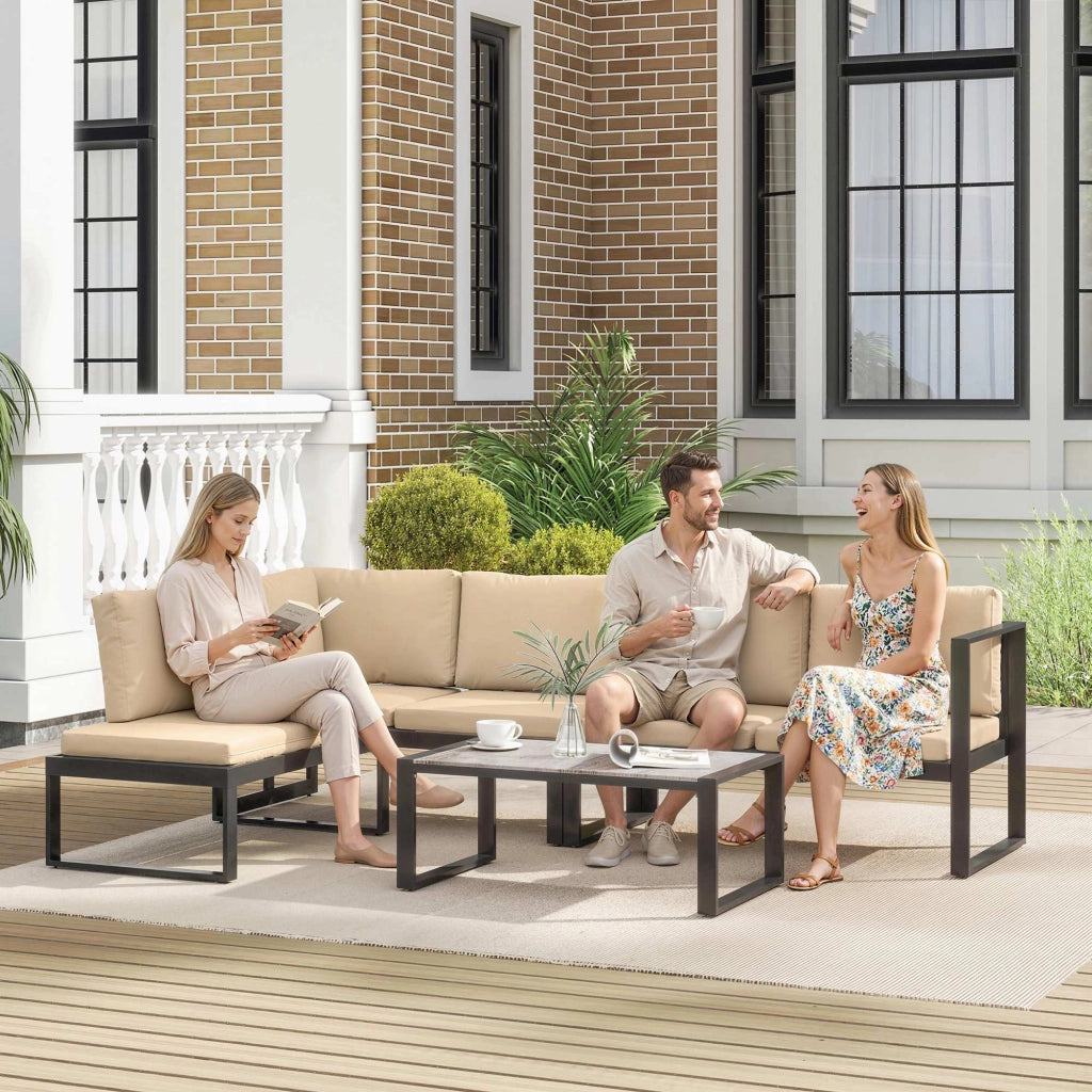 Set giardino polirattan con divano 2 posti e tavolino ¨C Minimal ¨C khaki