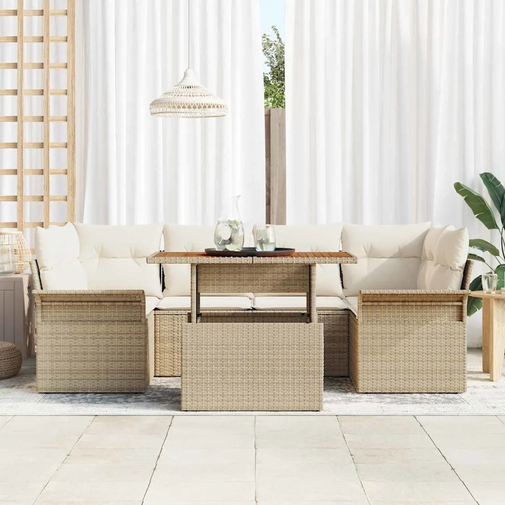 Set Divano da Giardino 7 pcs Beige Poly Rattan