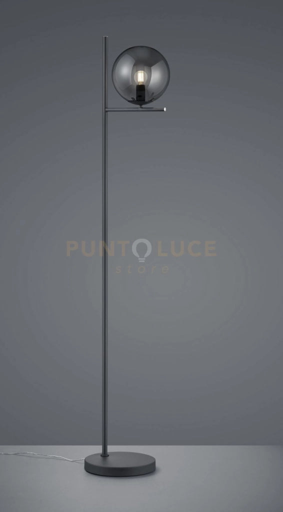 PURE PIANTANA METALLO COLORE ANTRACITE CON SFERA FUME' H. 150CM 1 LUCE ATTACCO E14