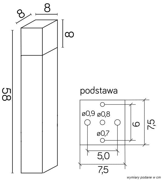 Paletto luce 58cm E27 nero IP44 SU-MA Cube CB-580 esterno