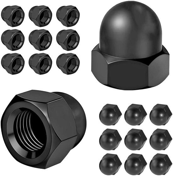 Dopmoeren 20 Stuks - Zeskant - Zwart - Koolstofstaal - Anti-loslaat - Tecnologia di alta qualità - Adatti per viti - Installazione facile - Mostrine a 6 facce
