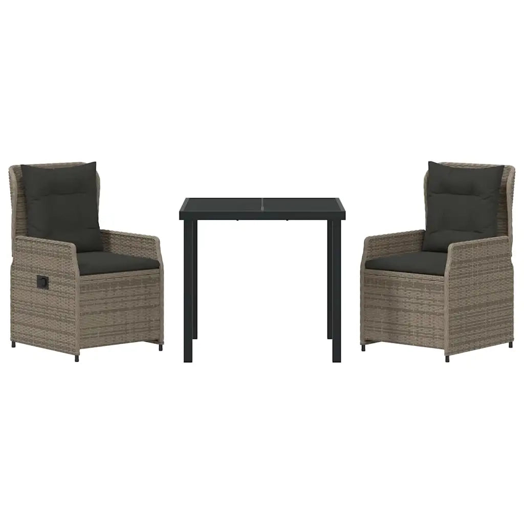 Set da Pranzo per Giardino 3 pcs Grigio polyrattan