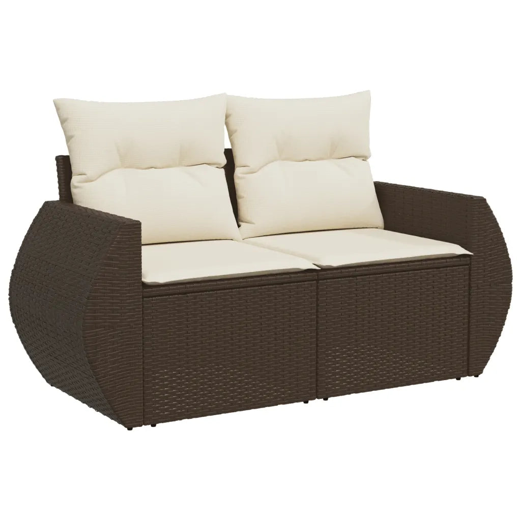 Divano da Giardino a 2 Posti con Cuscini in Polyrattan Marrone 366222