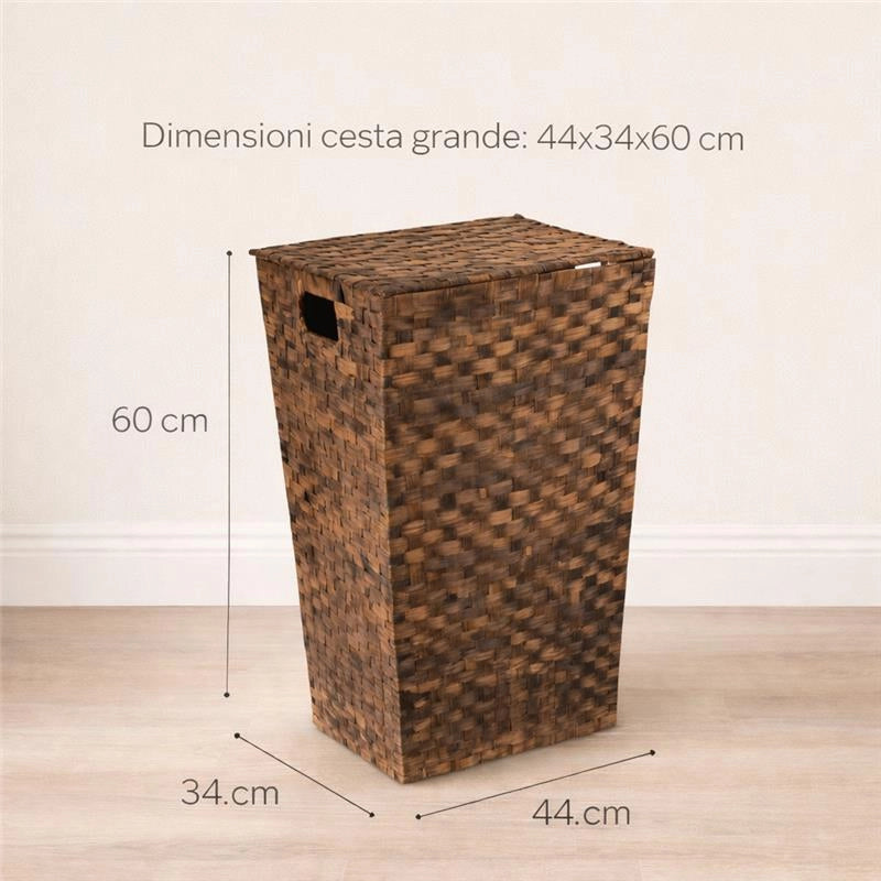 MA MAISON SET 3 CESTE PORTABIANCHERIA CON COPERCHIO IN VIMINI IN COLORE MARRONE