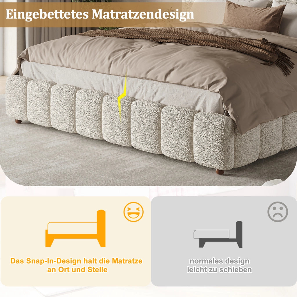 letto imbottito bouclé bianco 180 x 200 cm