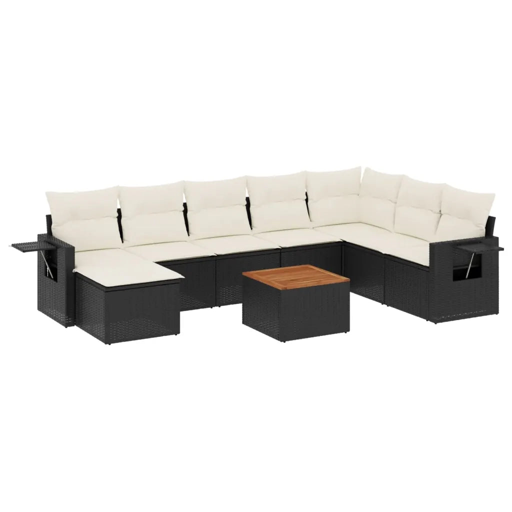 Set Divani da Giardino 9 pz con Cuscini Nero in Polyrattan 3224698