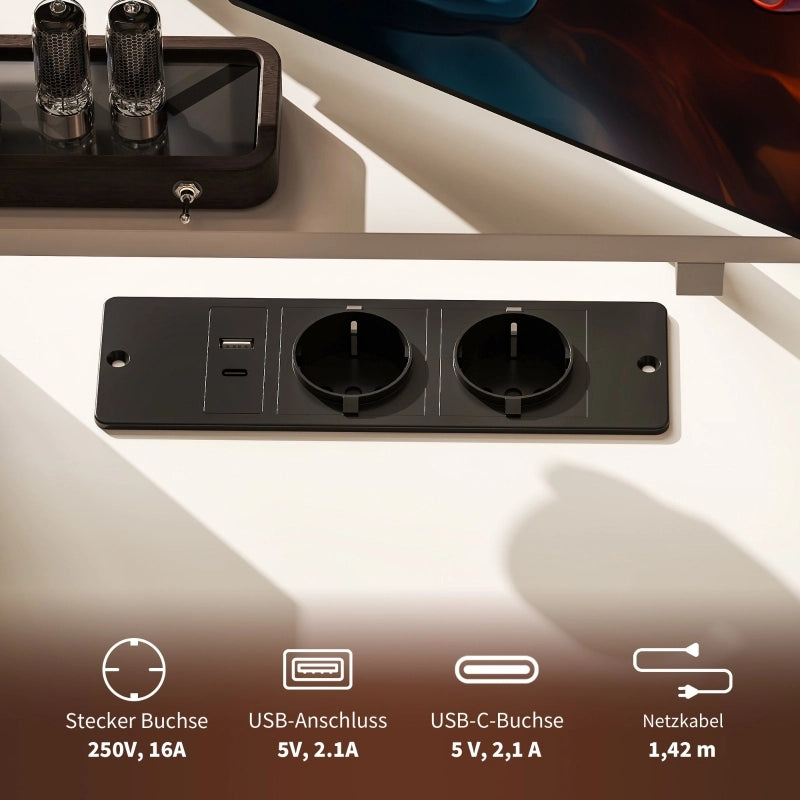 Scrivania ad Angolo L con ripiani; presa USB e USB-C - per studio - bianca
