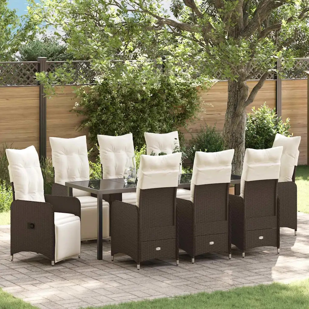 Set da Pranzo per Giardino con cuscino 9 pcs Marrone polyrattan 3379673
