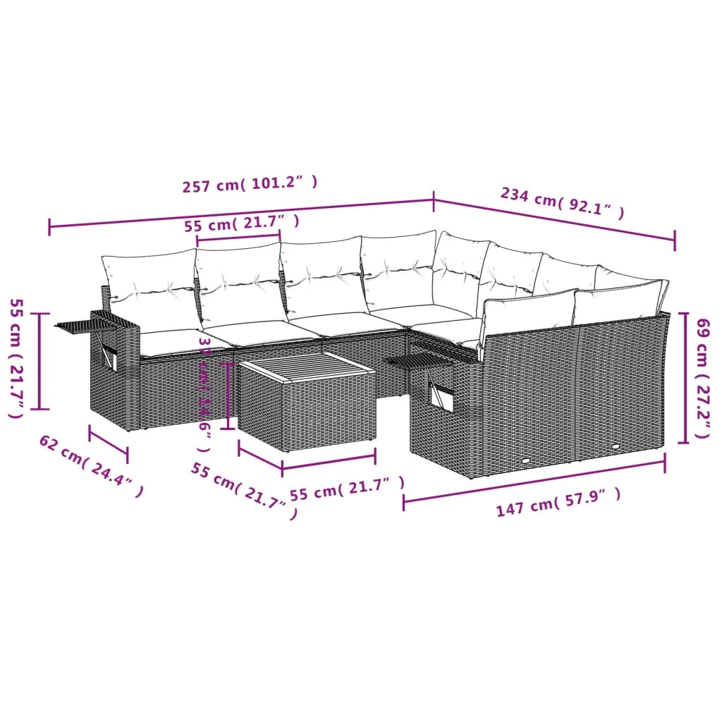 Set Divani da Giardino 9 pz con Cuscini Nero in Polyrattan 3256819