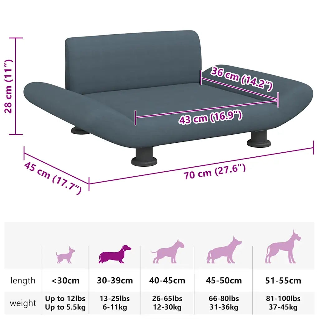 Lettino per Cani Grigio Scuro 70x45x28 cm in Tessuto 171997
